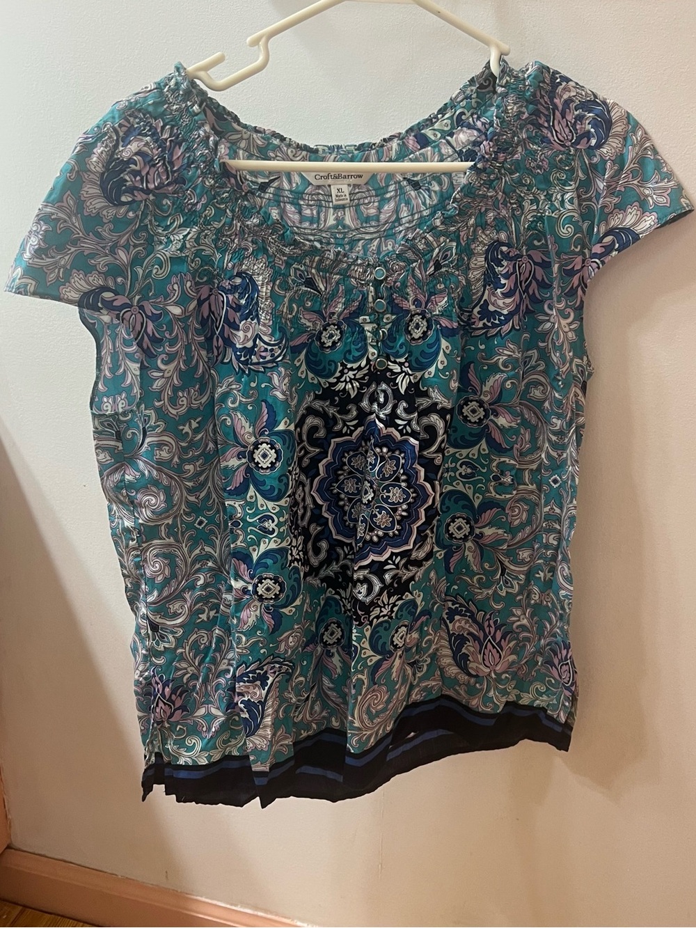croft & barrow Teal Paisley Short-Sleeve Peasant Blouse